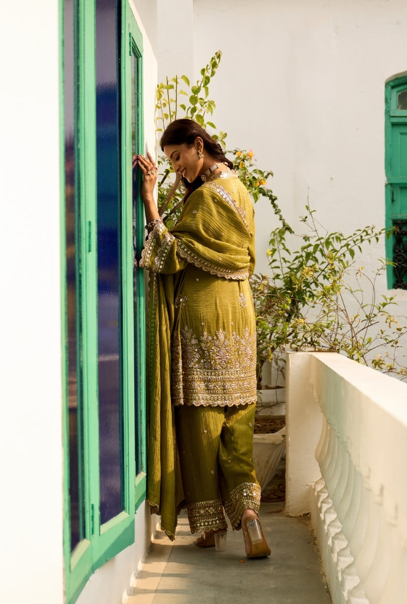 Green Embroidered A-Line Nadira Farshi Salwar Set
