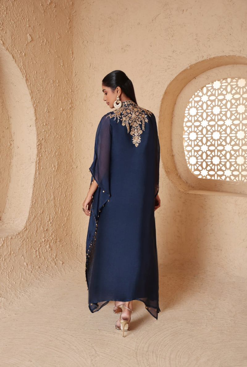 Blue Heavy Yoke Nihira Kaftan set