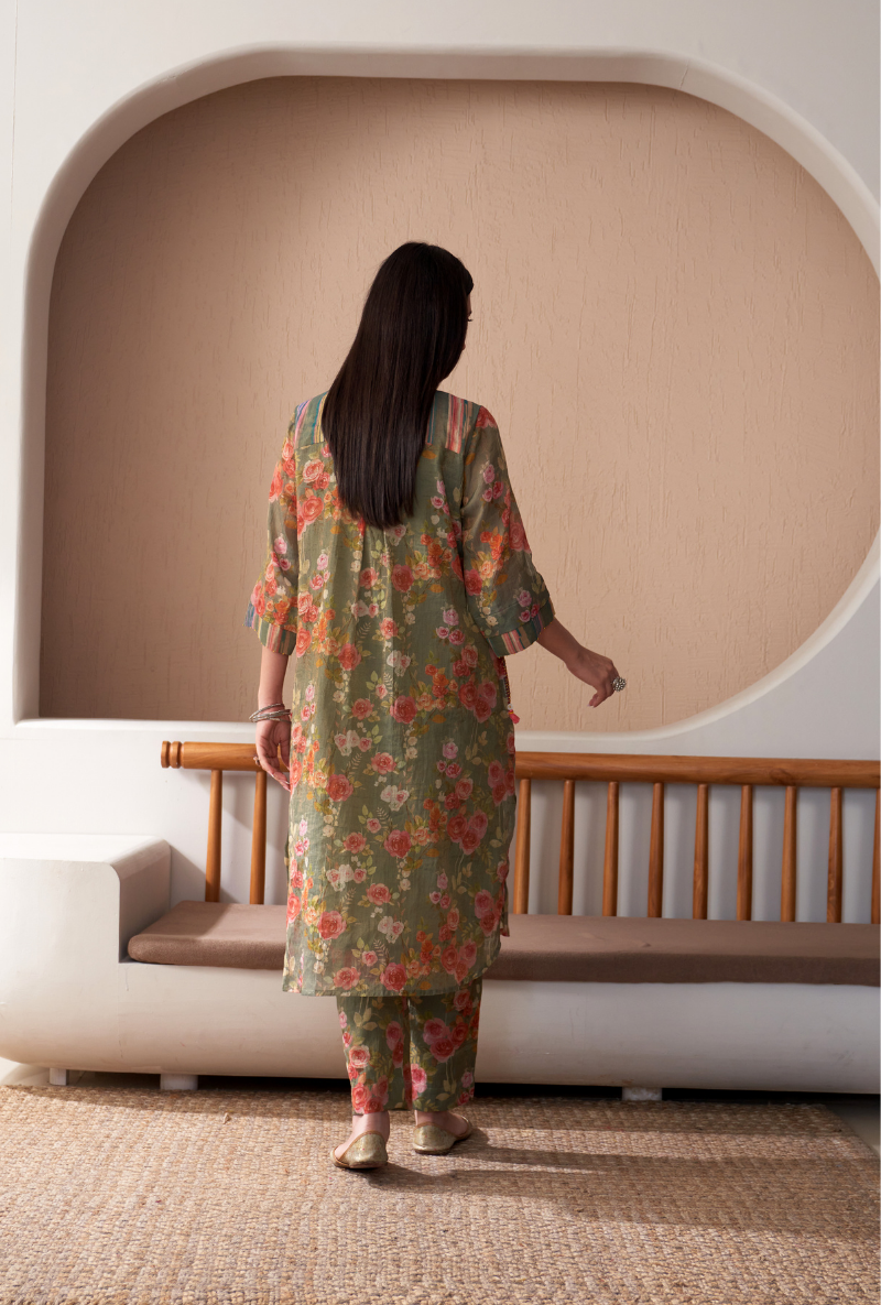 Green Floral Jaal Print Bageecha Kurta Set