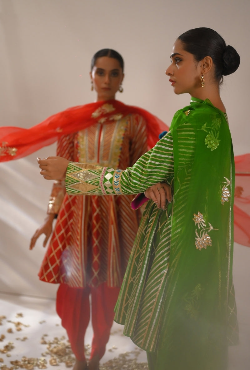 Green Short kalidaar Gota Work Mehreen Dhoti Salwar Set