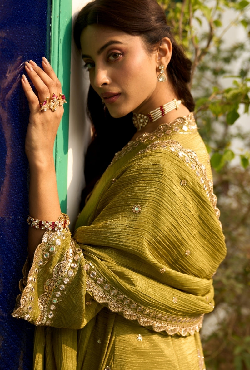 Green Embroidered A-Line Nadira Farshi Salwar Set