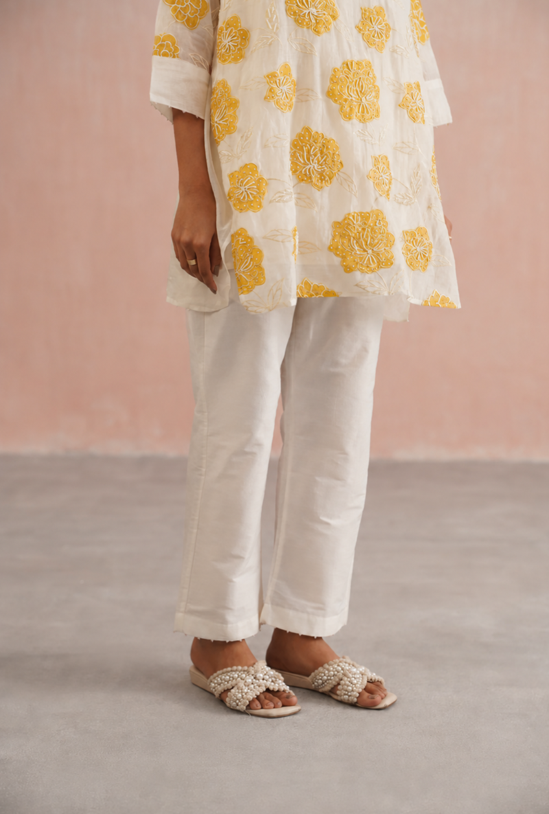 Yellow Applique And Pearl Embroidered Oversized Prisha Co-ord Set