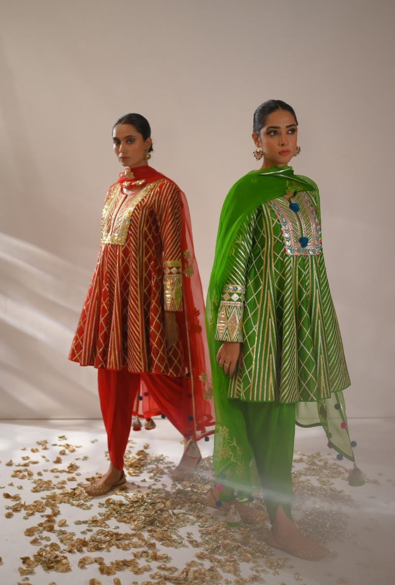 Green Short kalidaar Gota Work Mehreen Dhoti Salwar Set