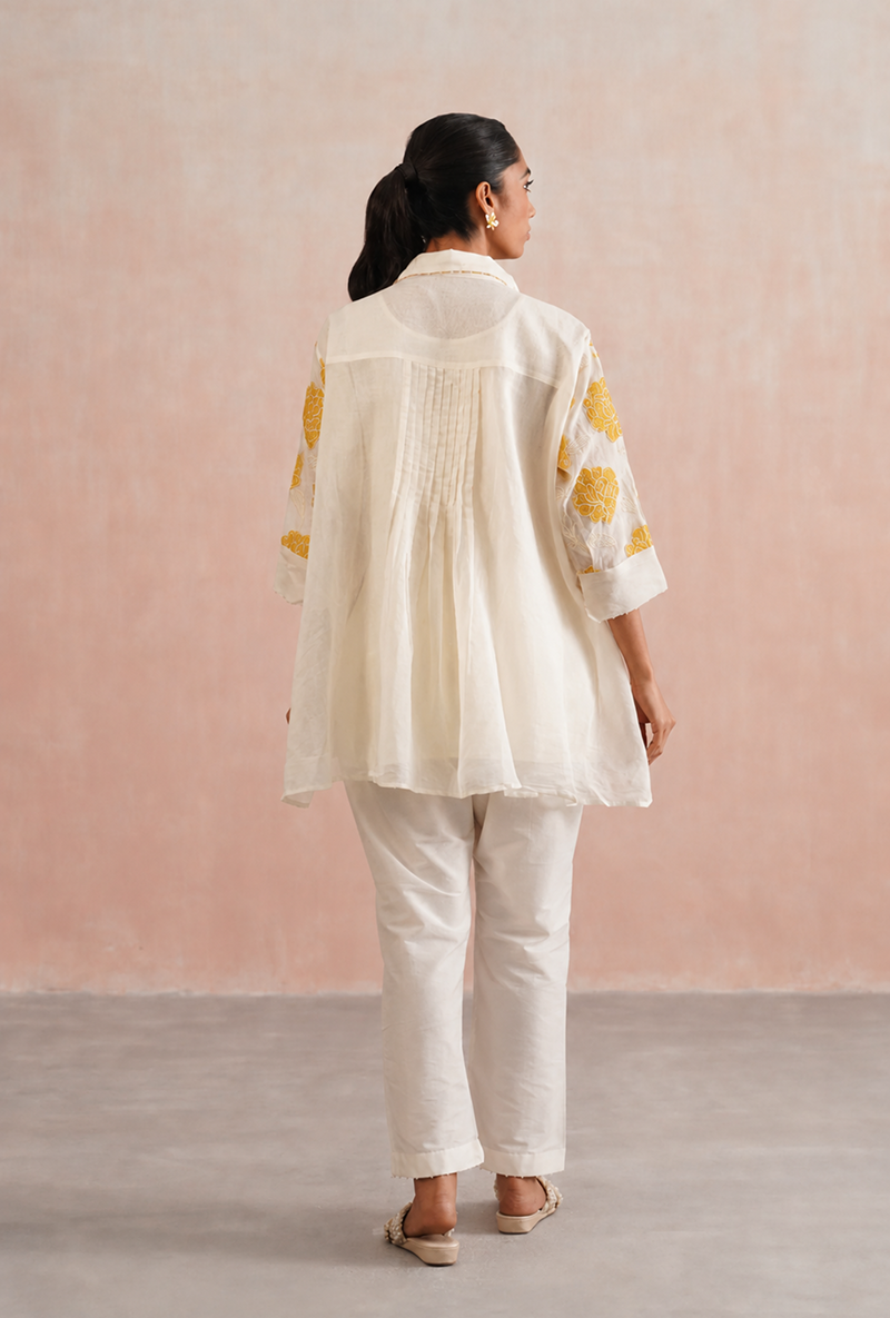 Yellow Applique And Pearl Embroidered Oversized Prisha Co-ord Set