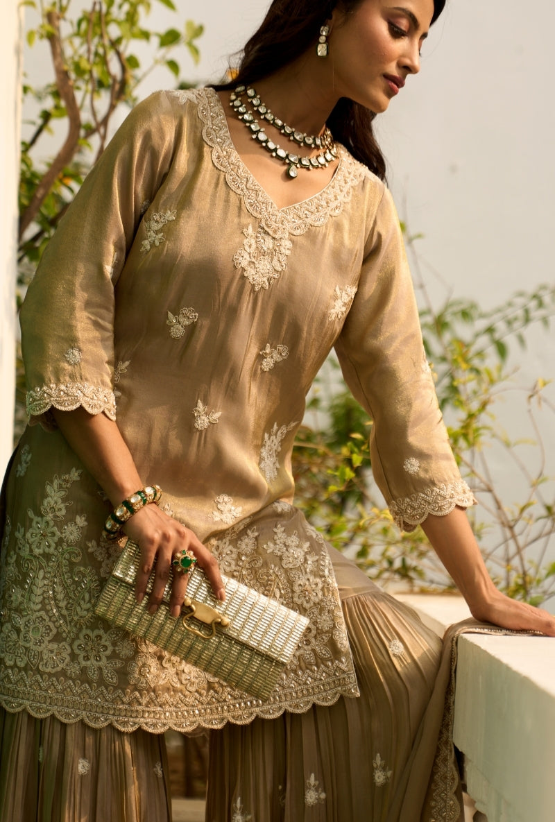 Mouse Beige Pearl Embroidery Nadira Sharara Set