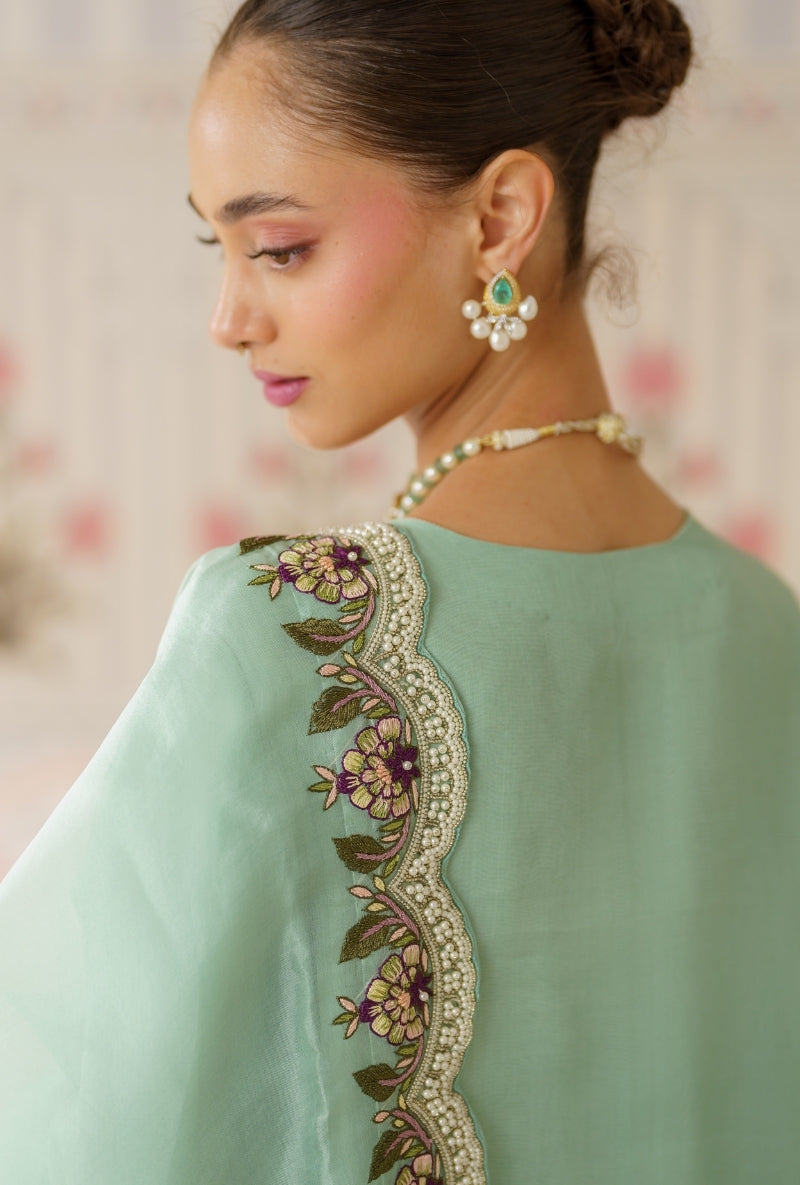 Aqua Pearl and Resham Hand Embroidered Mallika Sharara Set