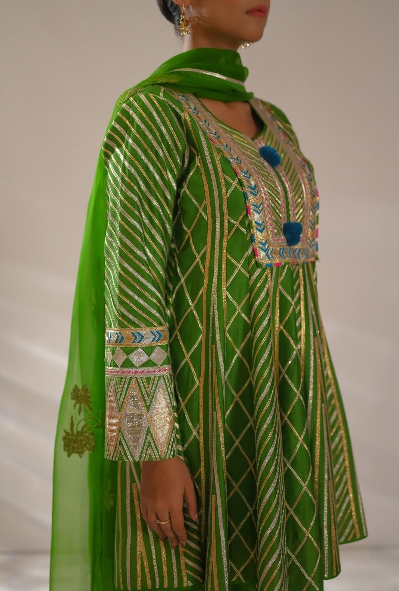 Green Short kalidaar Gota Work Mehreen Dhoti Salwar Set