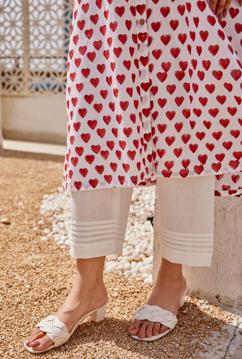 Red Heart All Over Digital Print Peony Kurta Set