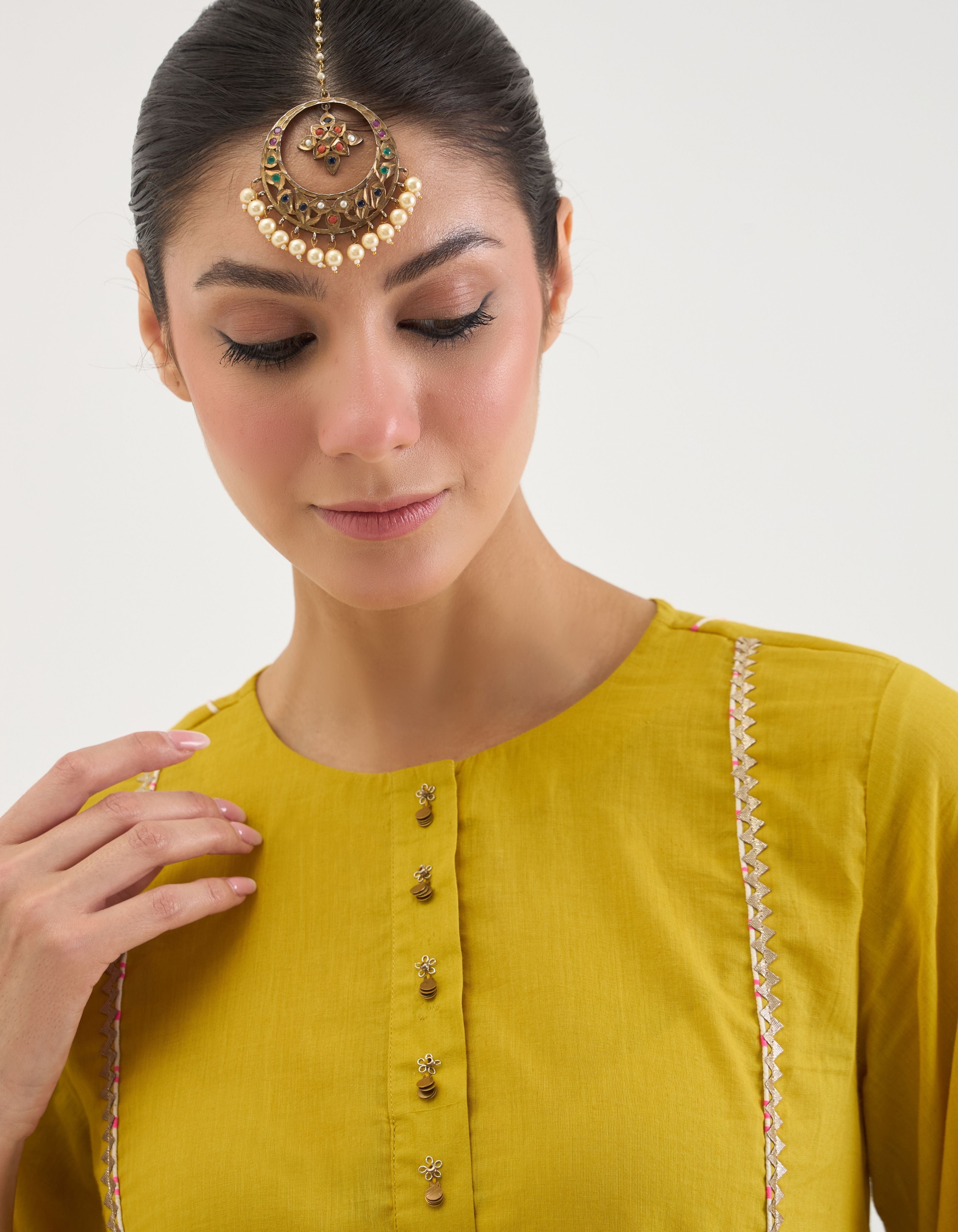 Mustard V-Neck Short Sukhi Kurta Set