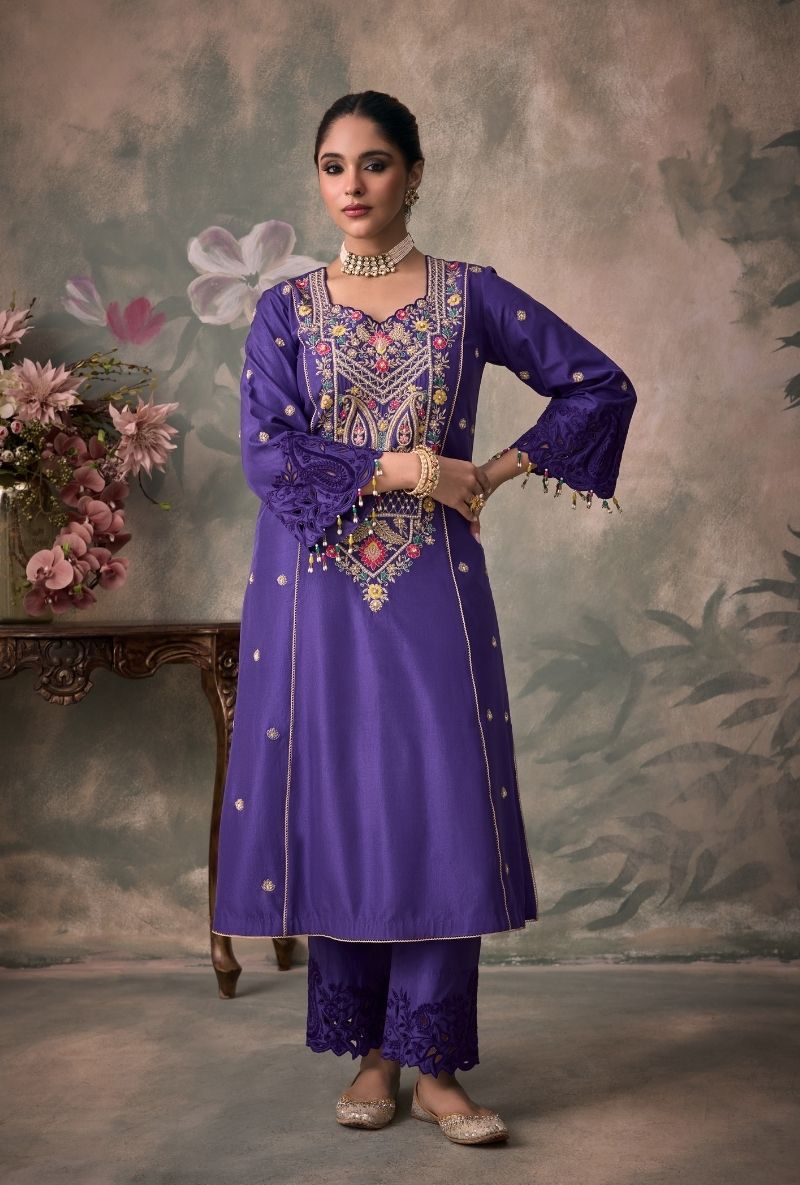 Purple Embroidered Heavy Yoke Jalsa Kurta Set