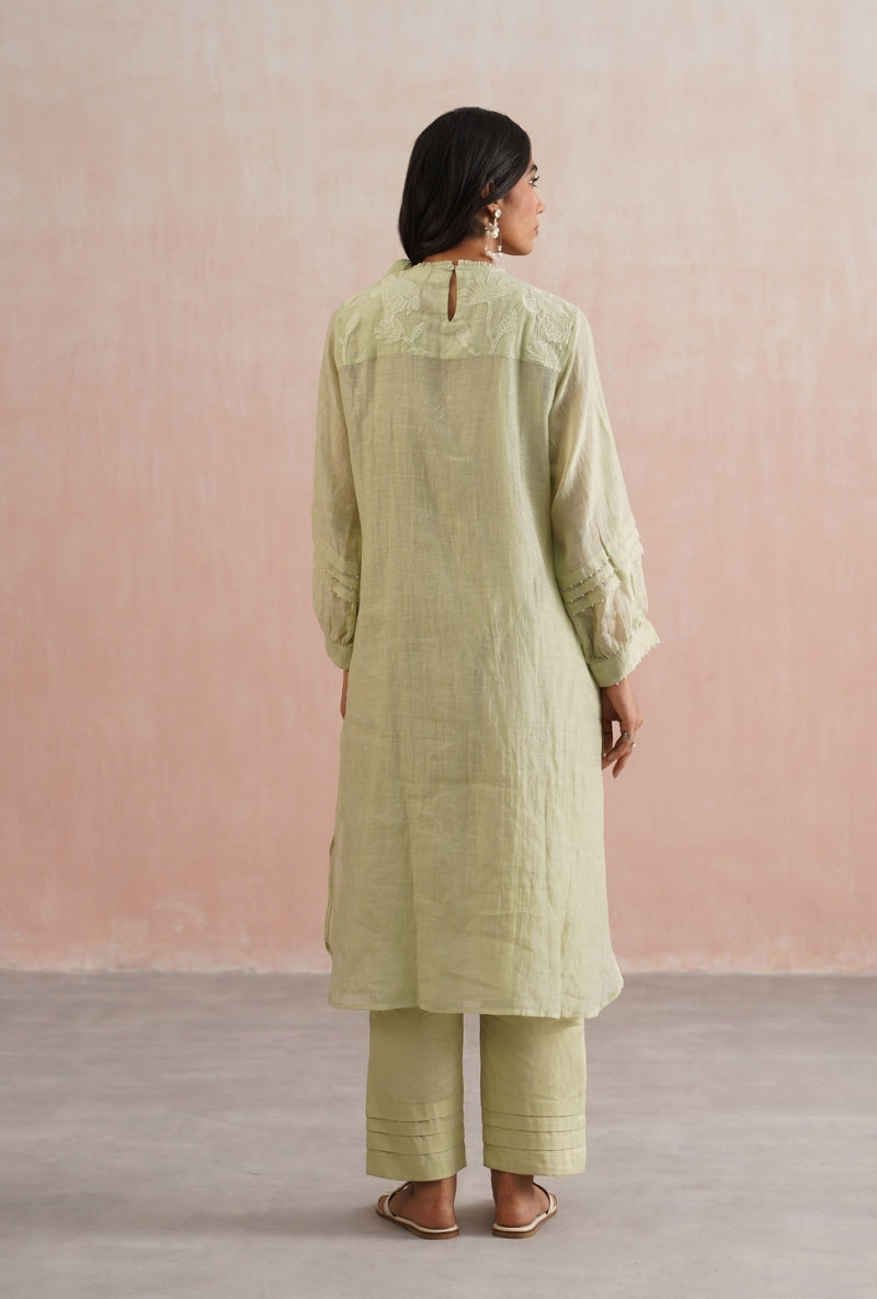 Sage Green Applique and Pearl Embroidered Prisha Kurta Set