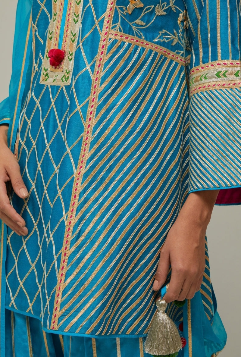 Peacock Blue Gota Jaal Work Mehreen Farshi Set