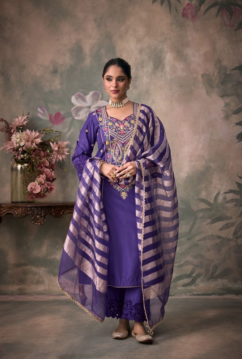Purple Embroidered Heavy Yoke Jalsa Kurta Set