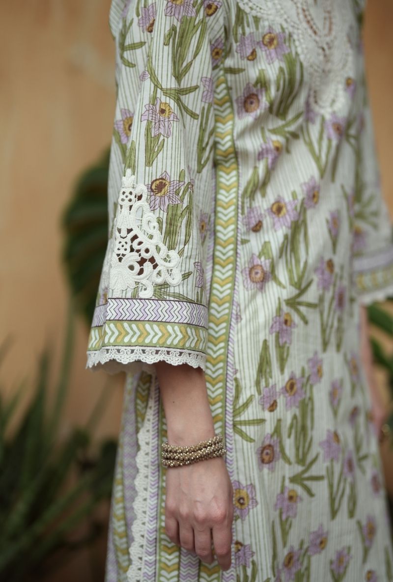 Ivory Handblock Print Straight Raisa Kurta Set