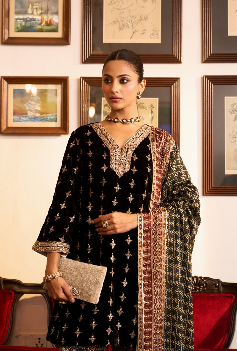 Black Velvet Kalamkari Dilbar Farshi Salwar Set