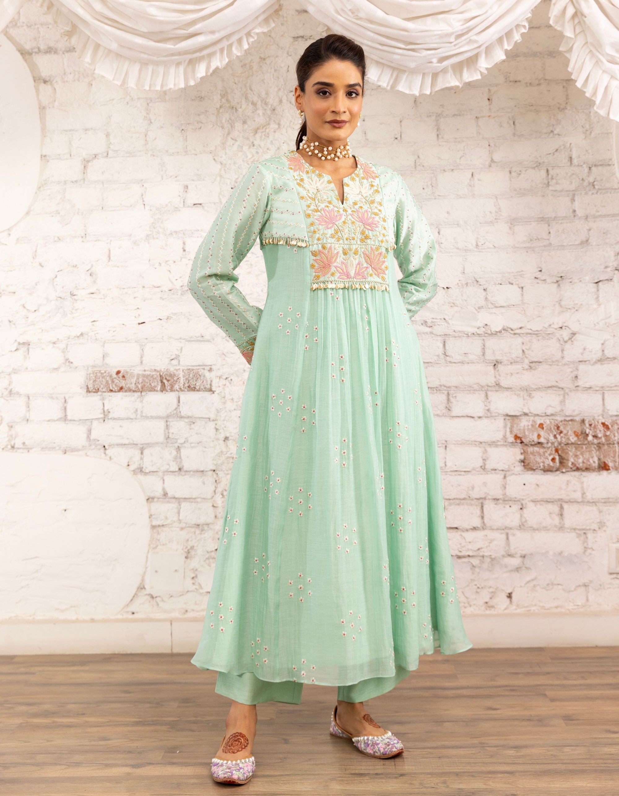 Aqua Lotus Yoke Noor Anarkali Kurta Set