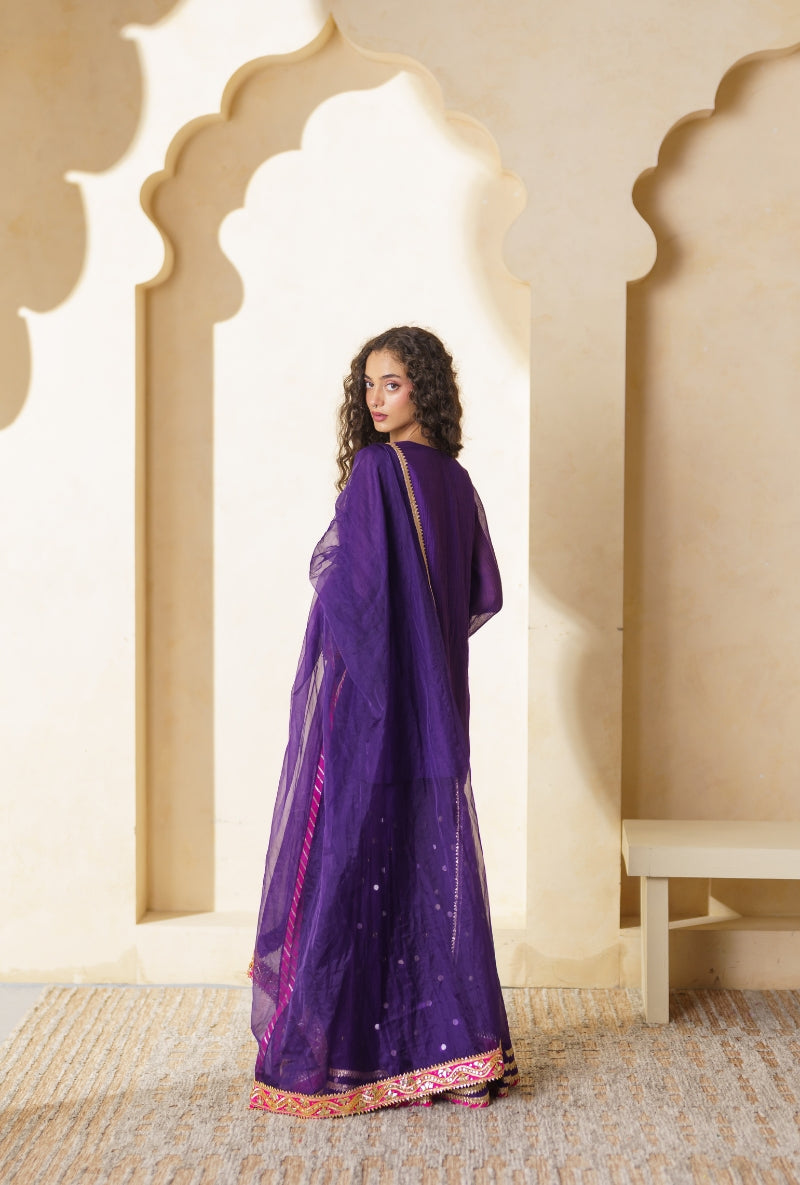 Purple Floral Jaal Nargis Gharara Set