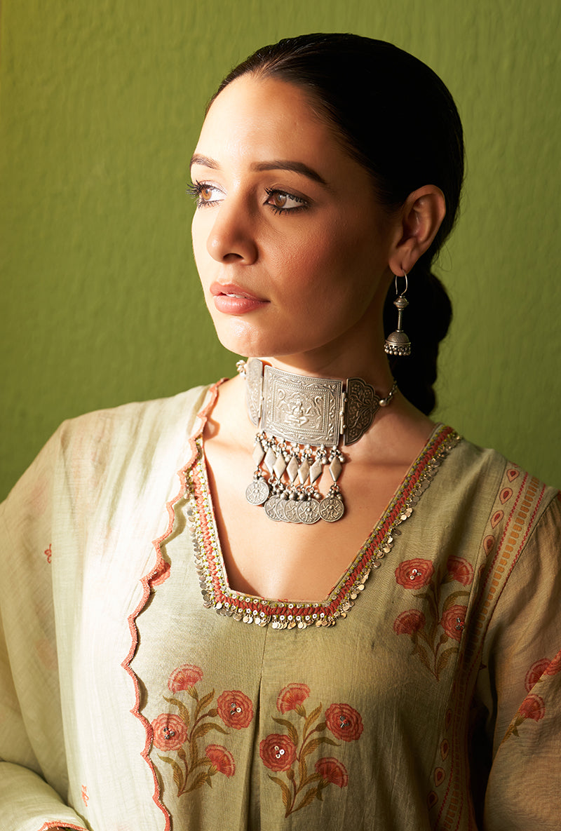 Mint Green Glass Neckline Taara Kurta Set