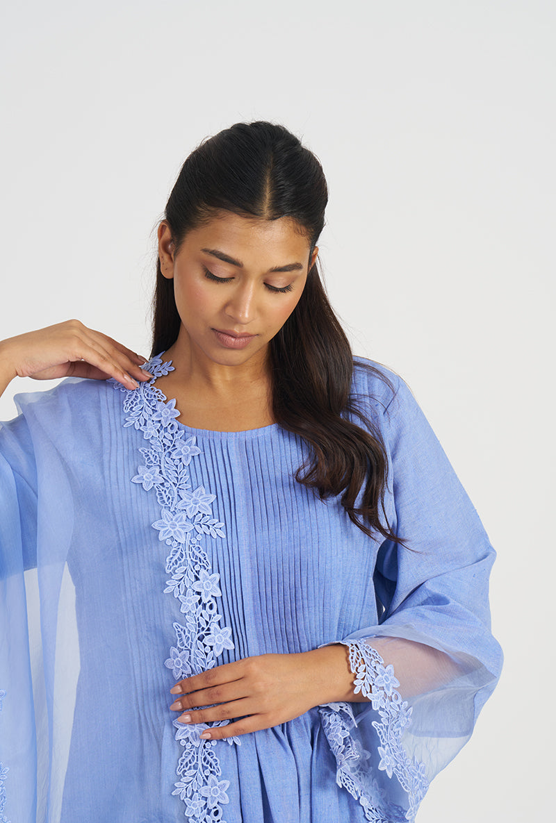Periwinkle Falak Pleated Yoke Wishful Kurta Set