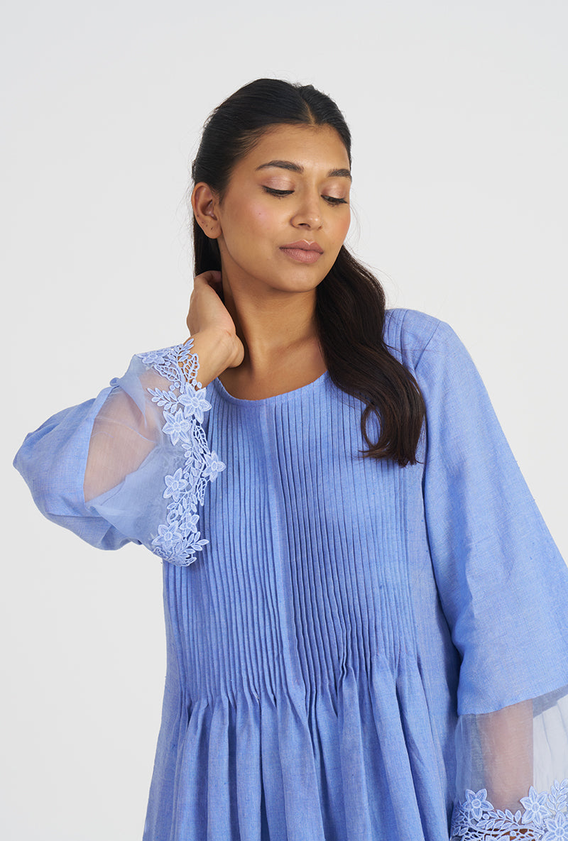Periwinkle Falak Pleated Yoke Wishful Kurta Set