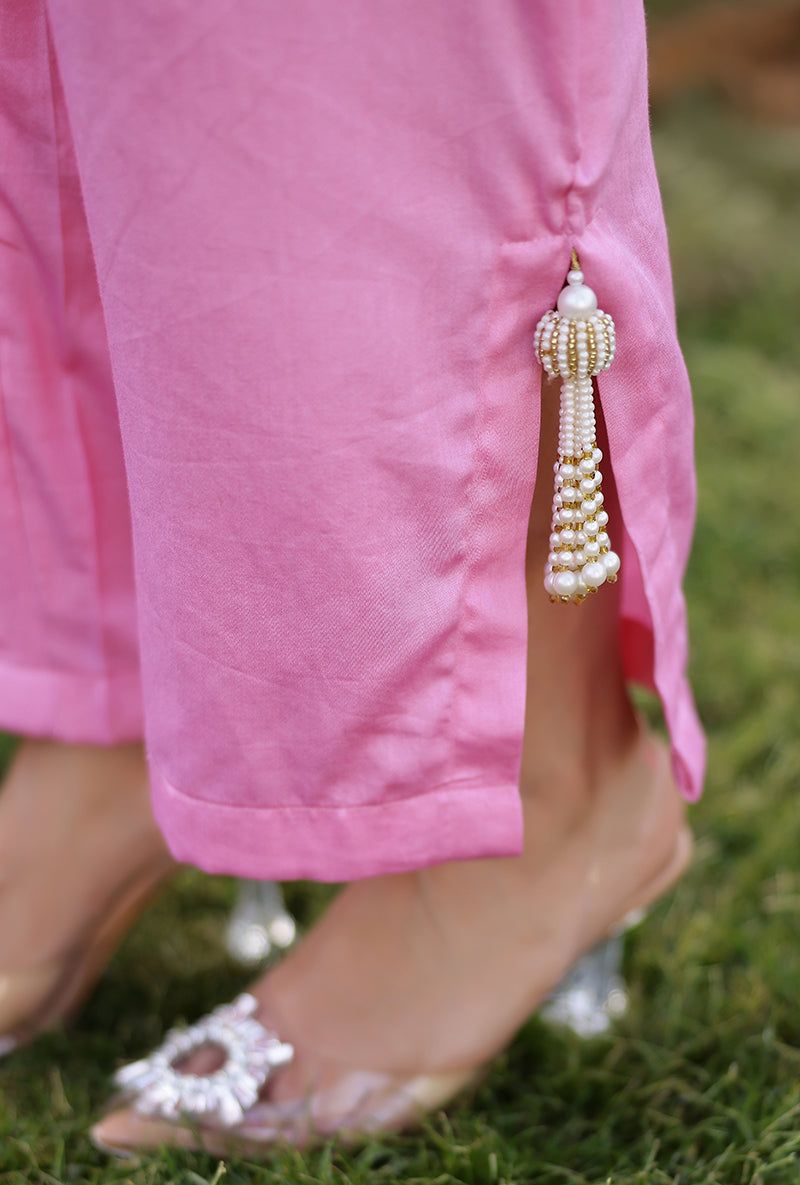 Pink Pearl Yoke Embroidered Magnolia Short Kurta Set