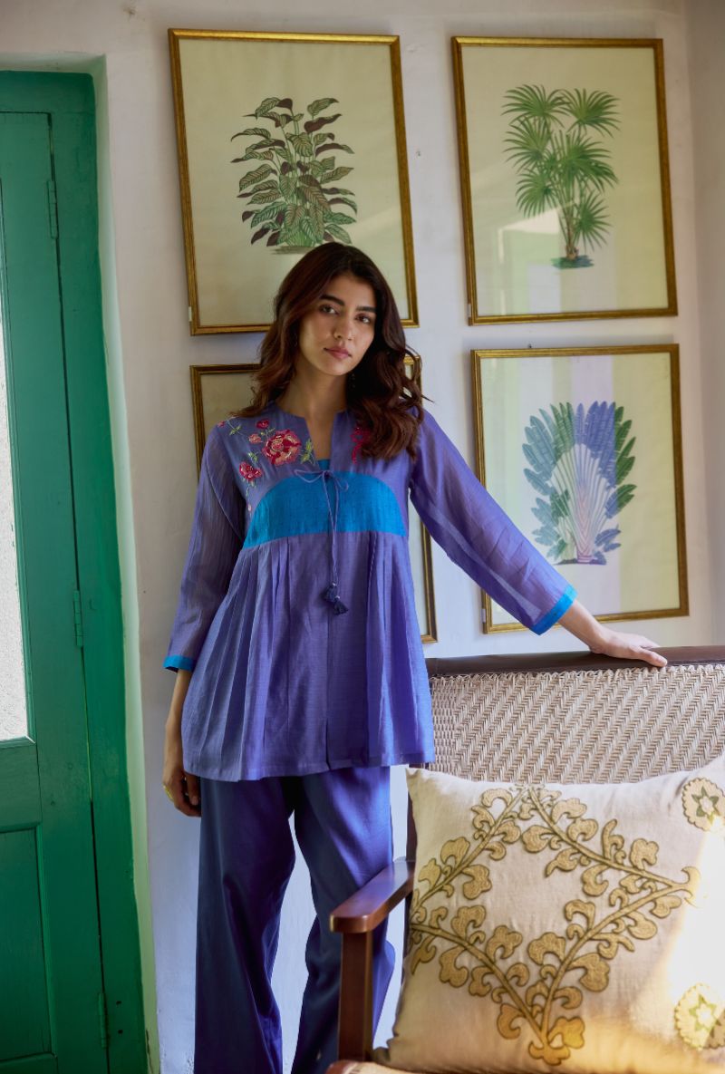 Blue Contrast Yoke Vaidehi Co-ord Set