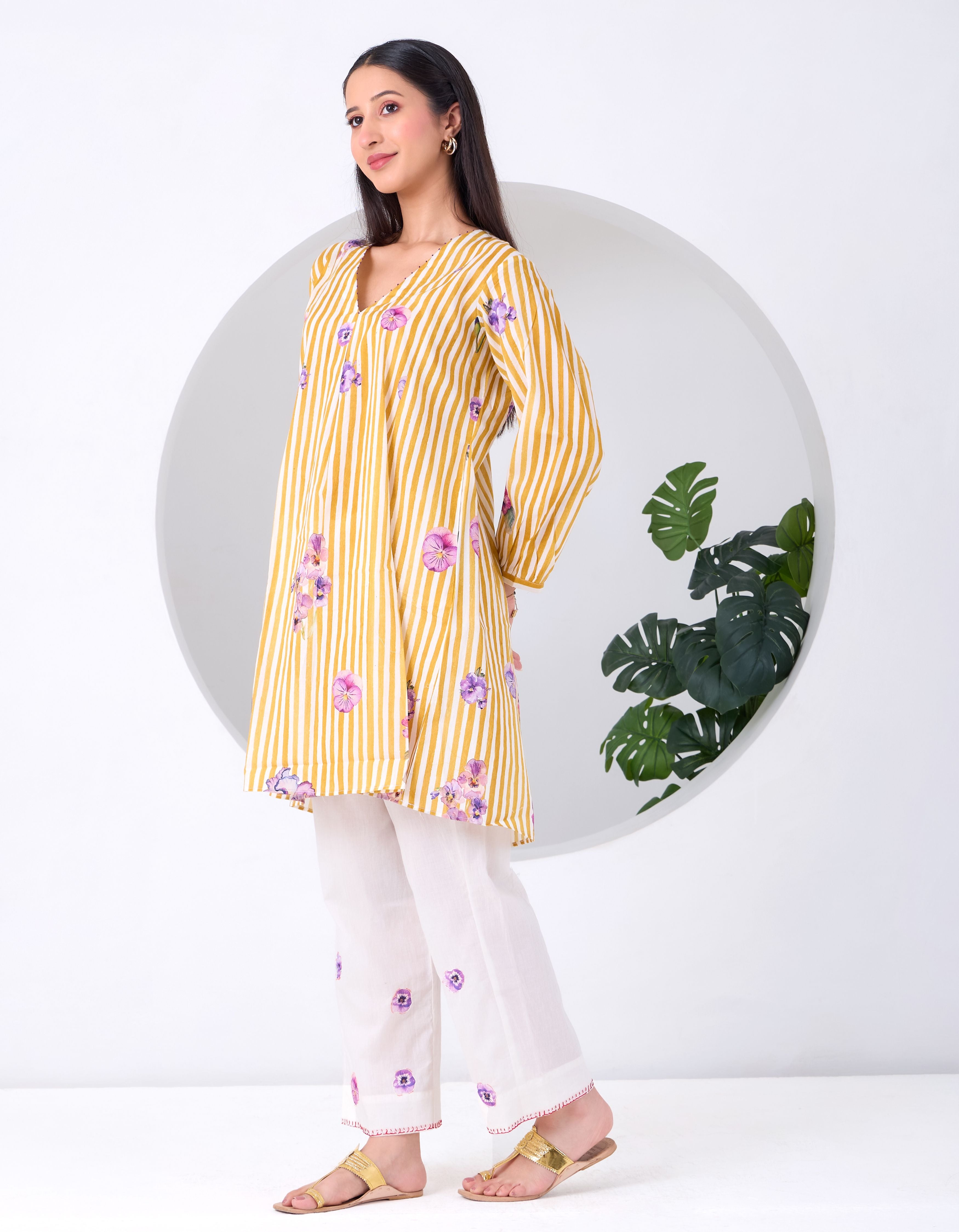 Yellow and Ivory Striped Pansy June Kurta Set