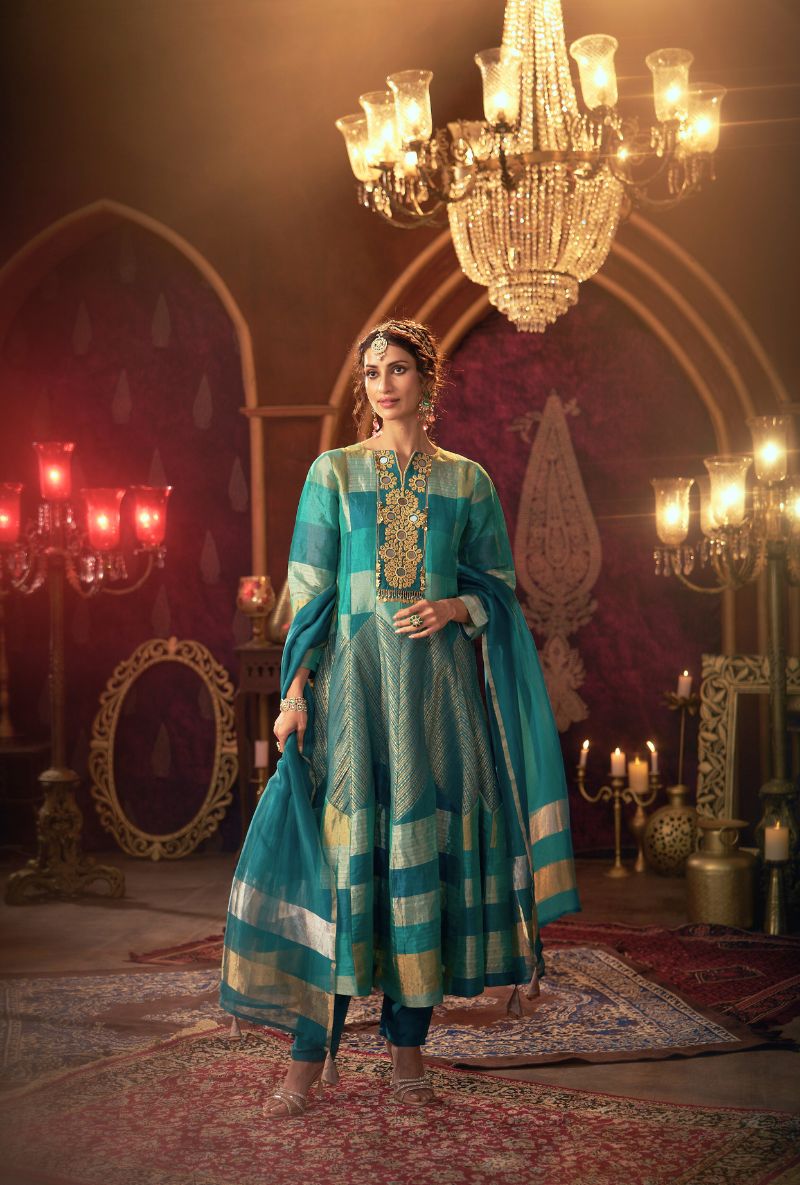 Firozi Blue Mirror and Dabka Kainaat 2.0 Anarkali Set