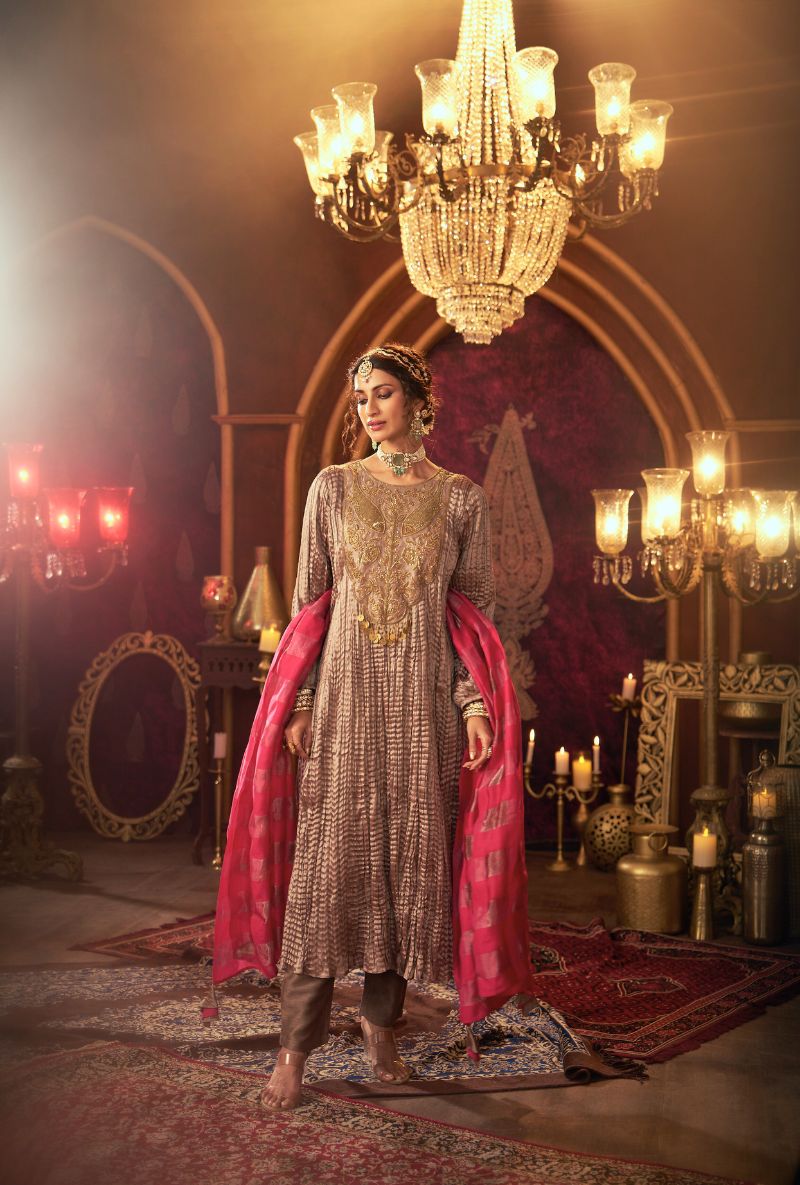 Pink Crushed Hand Embroidered Yoke Kainaat 2.0 Anarkali Set