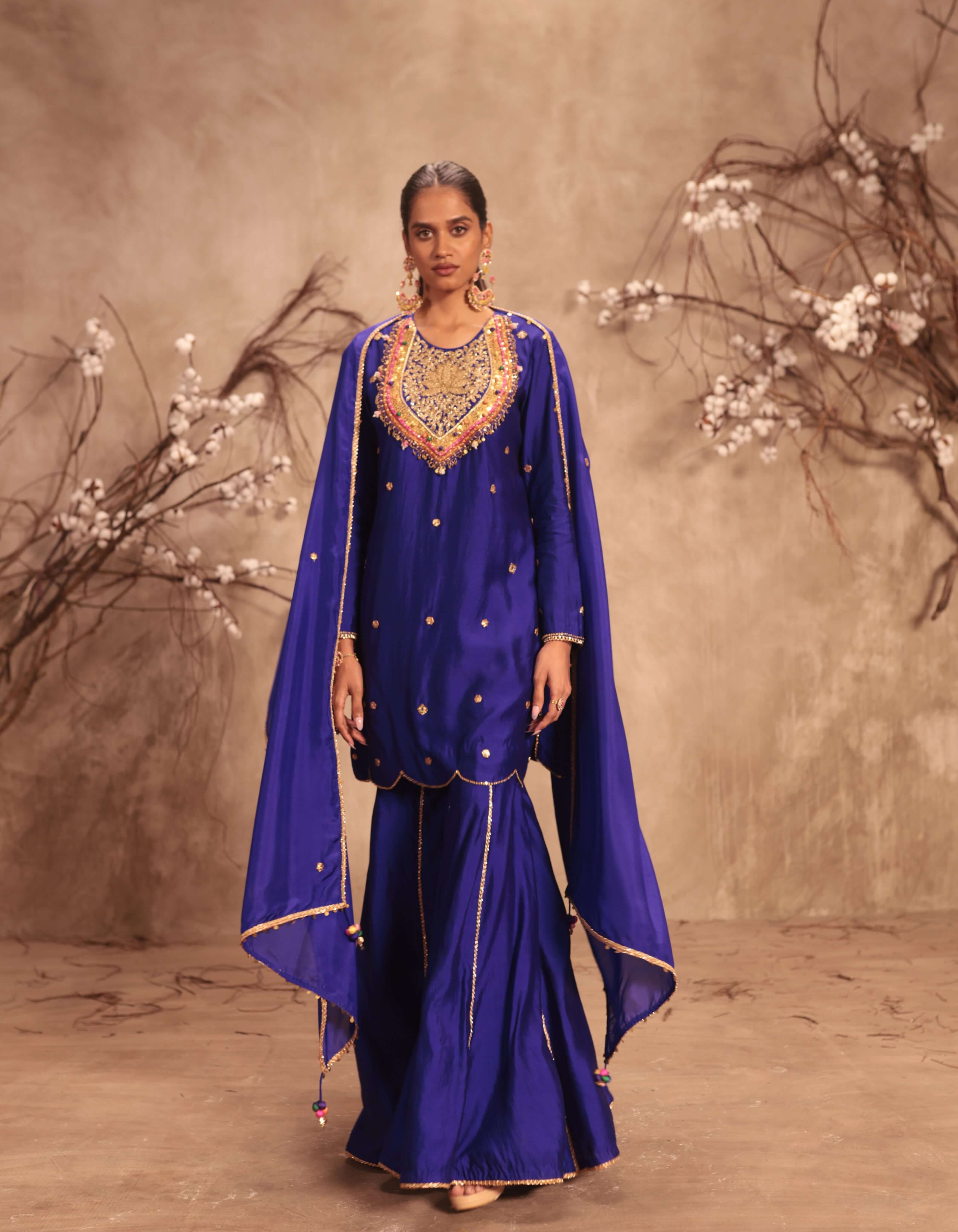 Indigo Lotus Yoke Rani Sharara Set