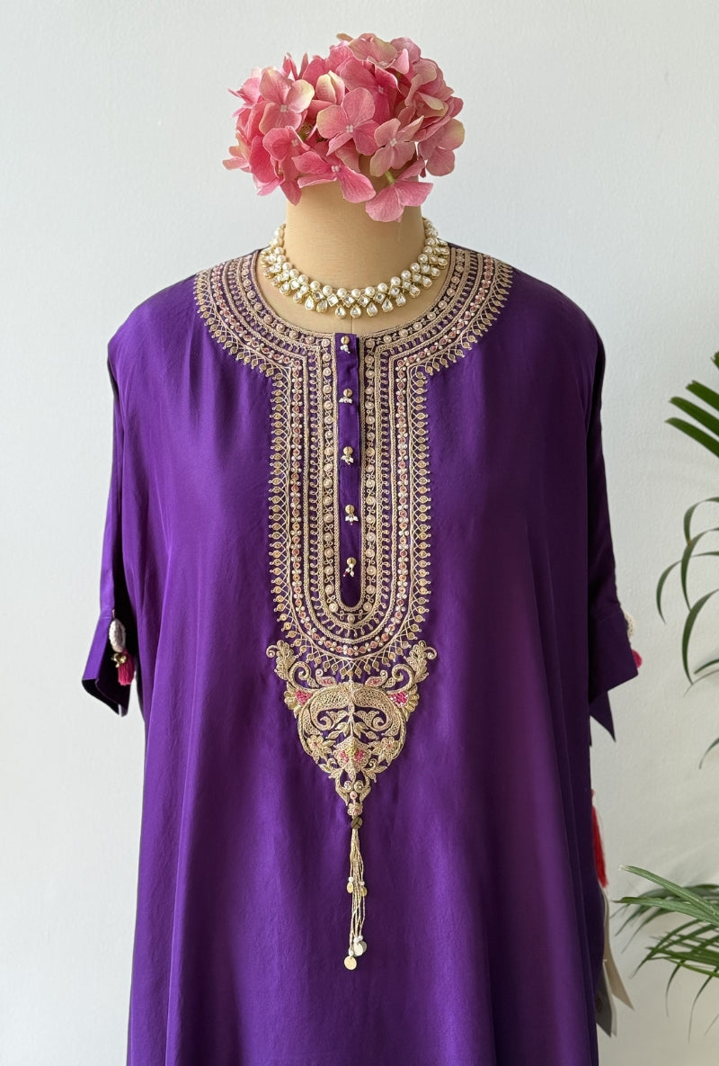 Purple Dori Yoke Kaftan Kurta Set