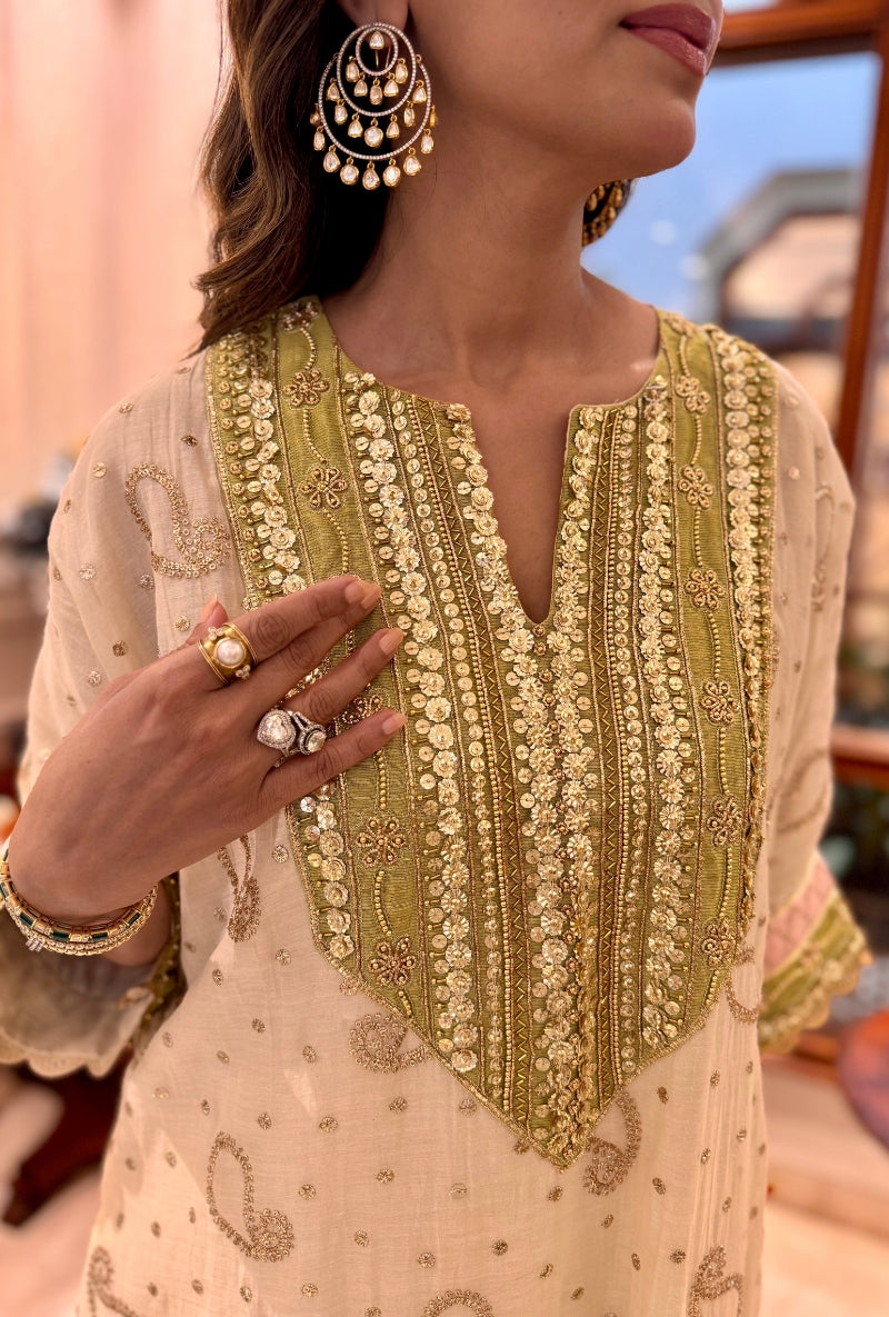 Meghna Nayyar in Ivory Mukaish Kimono Kurta  Set
