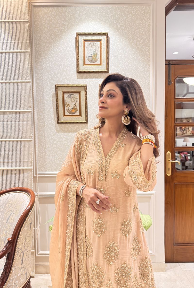 Meghna Nayyar in Light Punk Bell Sleeve Nadira Farshi Salwar Set