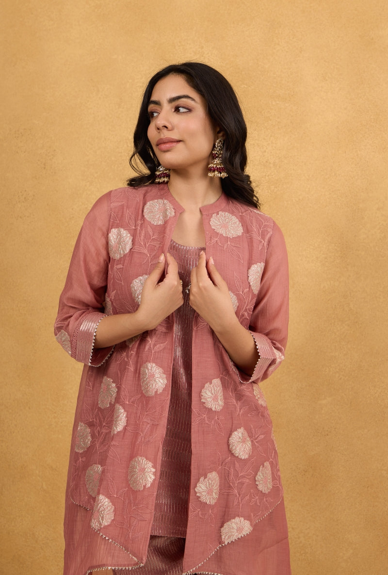 Tea Rose High and Low Embroidered Surily 2.0 Jacket Set – Misri By ...