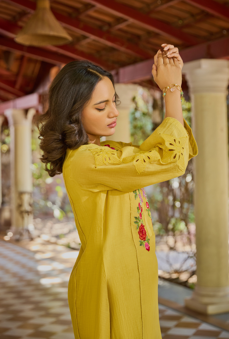 Mustard Overlapping Neckline Anaardana Kurta Set
