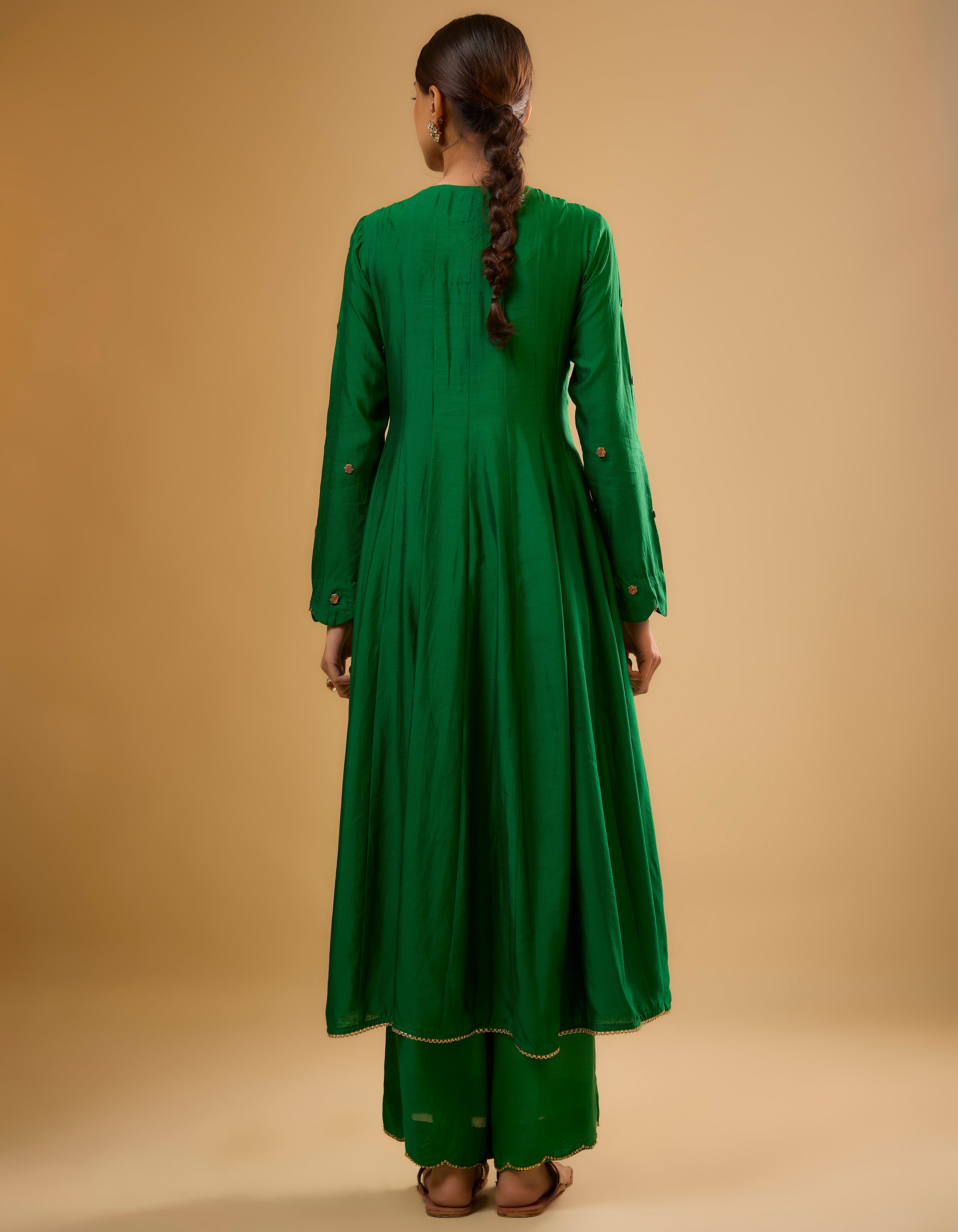 Green Multicolour Yoke Rani Anarkali Set