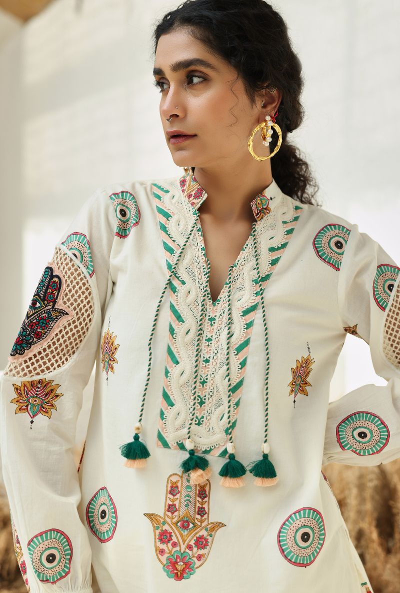 Ivory Hamza Print Gaze Co-Ord Set