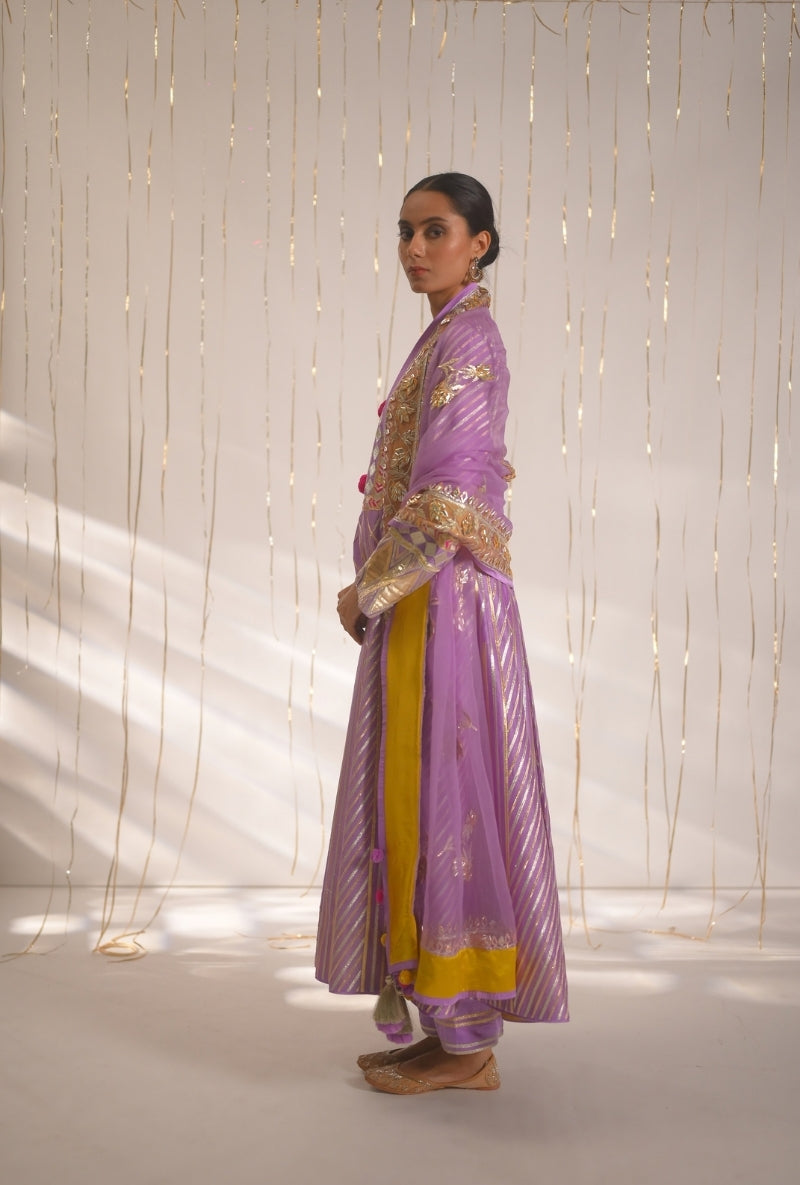 Lavender Gota Lace and Patti Long Mehreen Anarkali Set