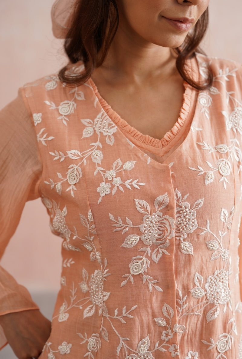 Peach Pearl Embroidered Waistcoat Prisha Dress