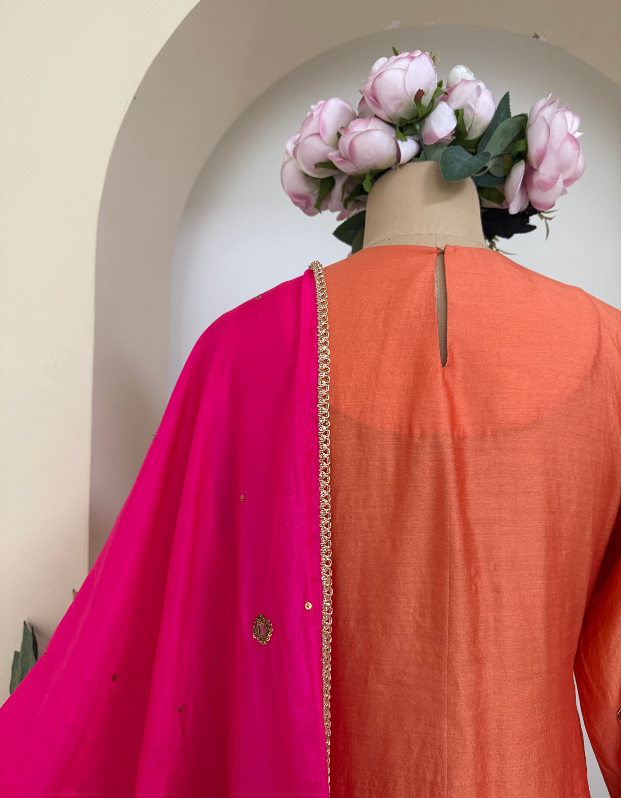 Orange Lotus Yoke Rani Kurta Set