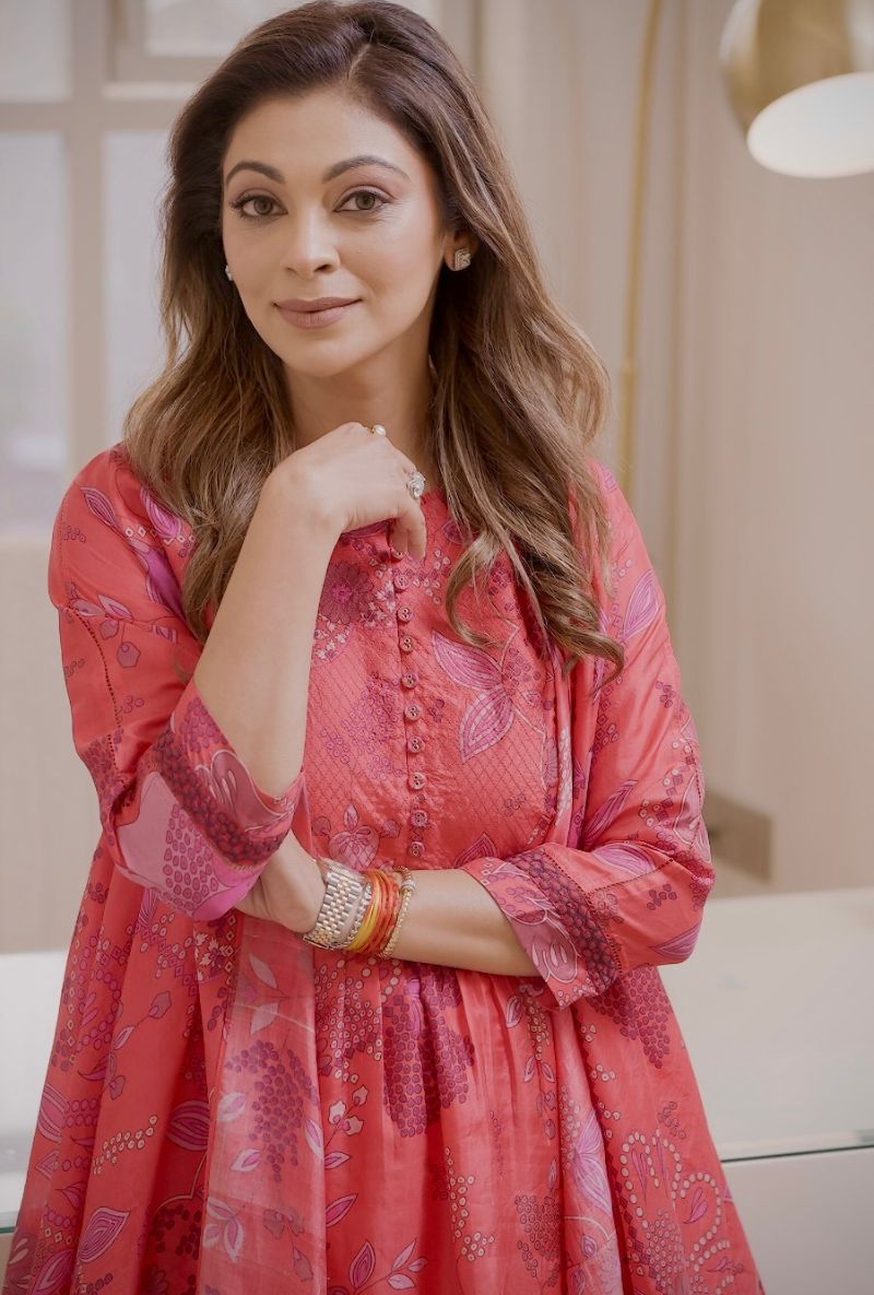 Meghna Nayyar in Tomoato Red Hand Printed Overlay Set