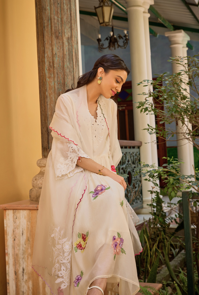 Ivory Empire Cut Applique Anaardana Anarkali Set