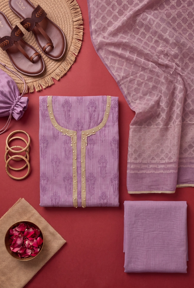Moti Work Neck Unstitched Suit Set