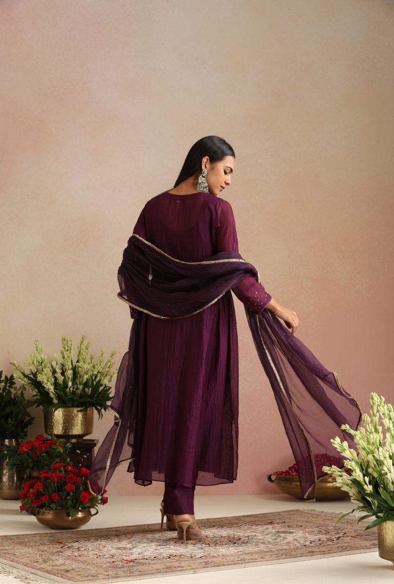 Purple Side Kali Itrh Kurta Set