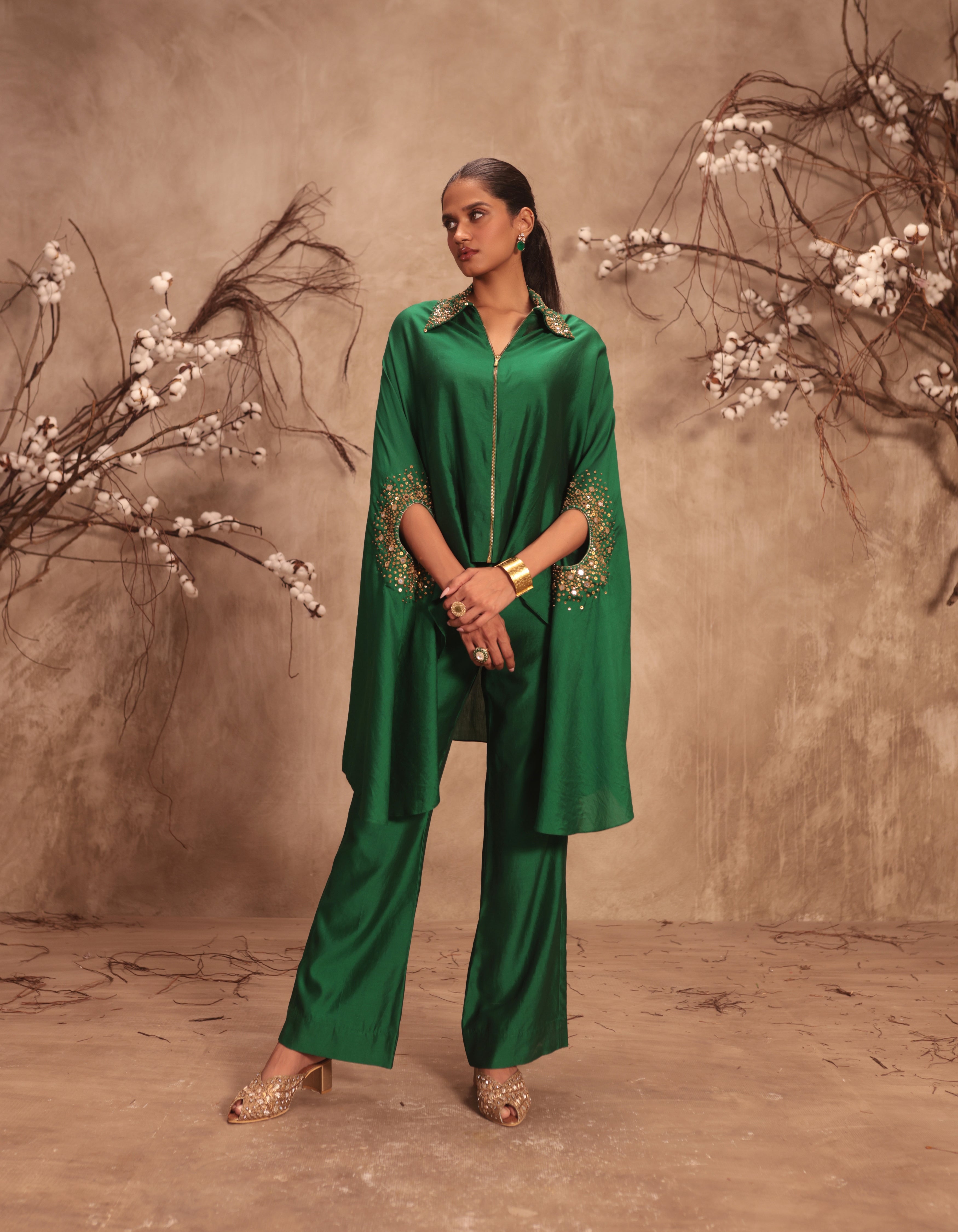 Green Cape Rani Co-ord Set