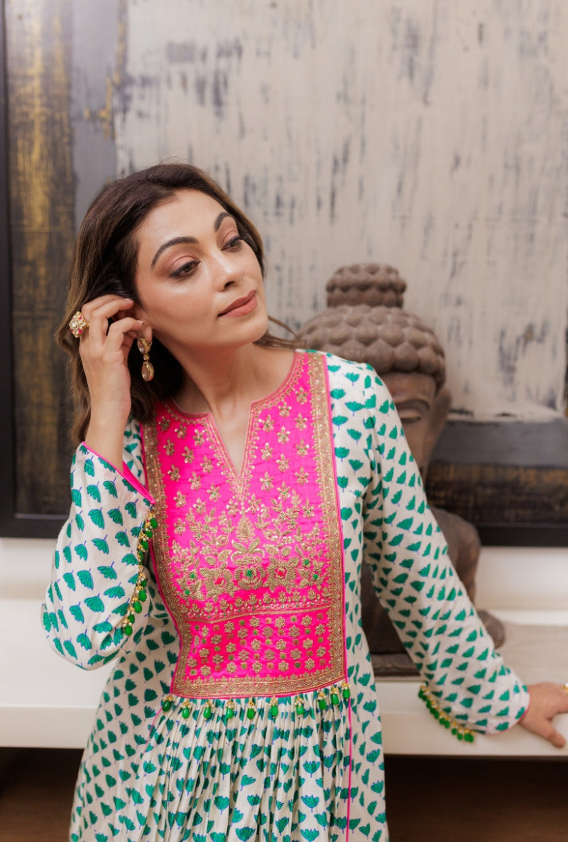 Meghna Nayyar in Ivory Heavy Yoke Block Print Kurta Set