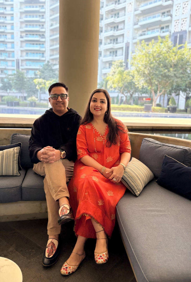 Madhuri Grover in Orange Lotus Asymmetrical Kurta Set