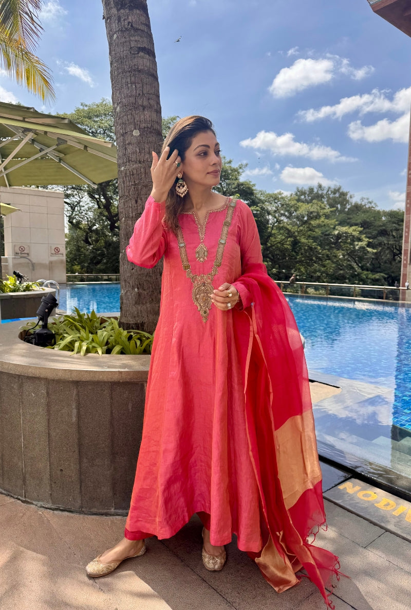 Meghna Nayyar in Pink Jewel Neck Anarkali Set