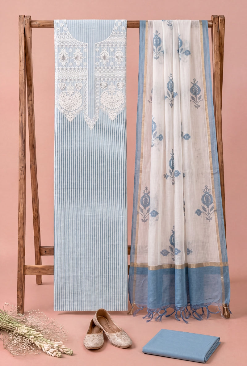 Lucknowi Resham Yoke Unstitched Suit Set