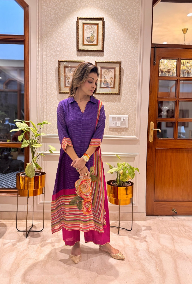 Meghna Nayyar in Purple Flower Butta Kurta Set